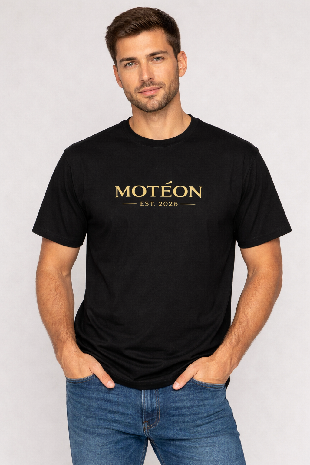 MOTÉON EST. 2026 Premium Black T-Shirt – Luxury Minimal Gold Logo Tee for Men