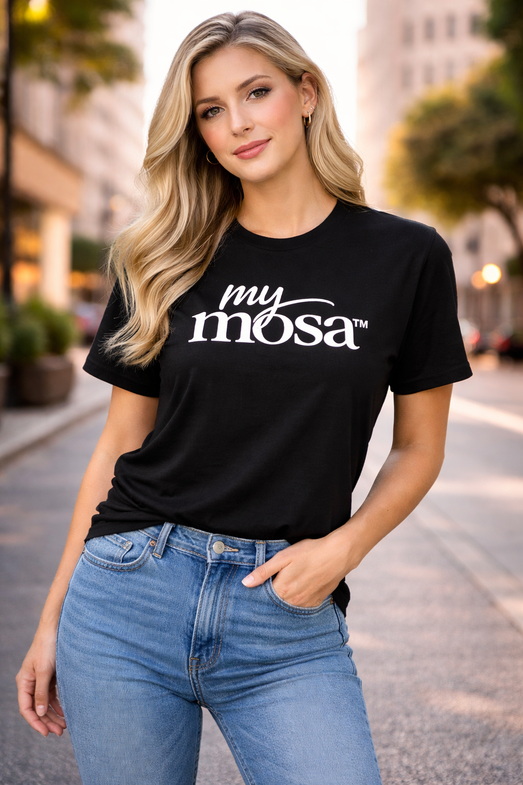 My Mosa™ Signature Black T-Shirt – Minimal Script Logo Premium Tee for Women