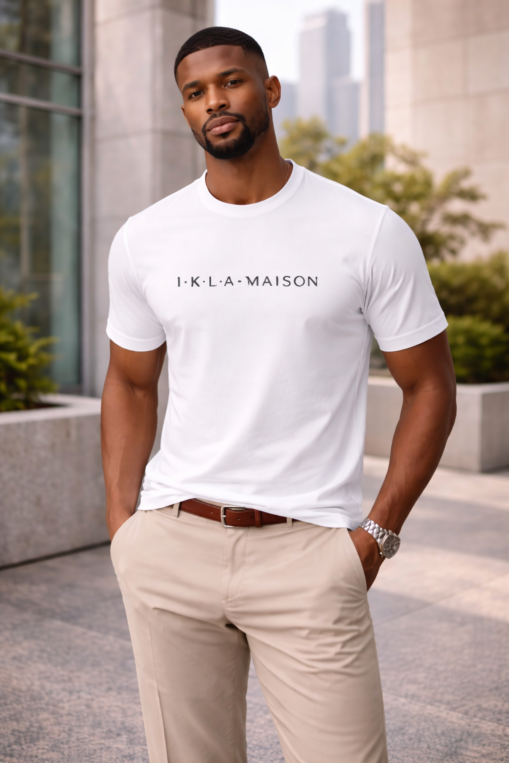 IKLA Maison Premium Men’s T-Shirt  Minimalist Luxury Logo Tee, Modern Fit Casual Streetwear